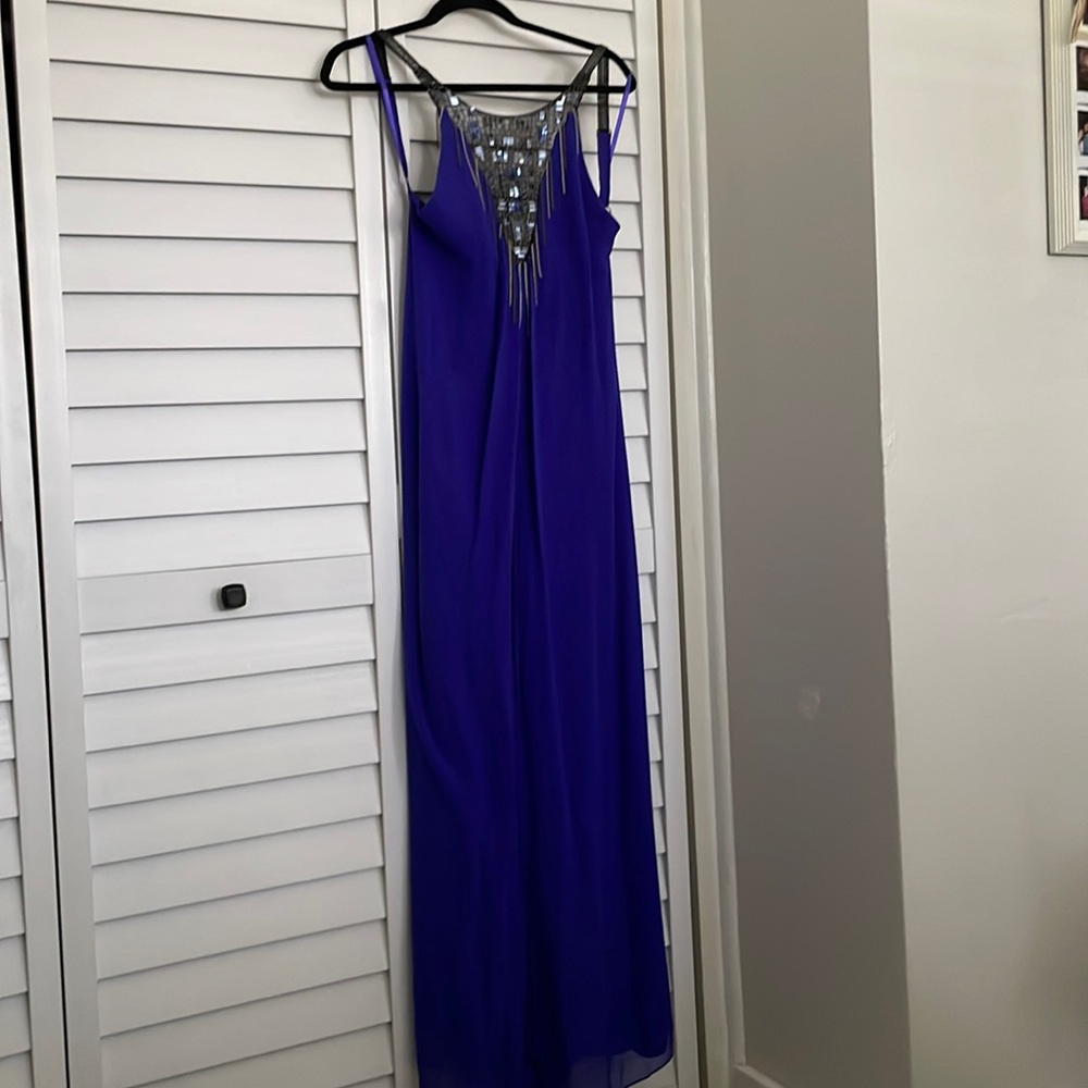 BCBG Maxazria Blue Beaded Formal Gown